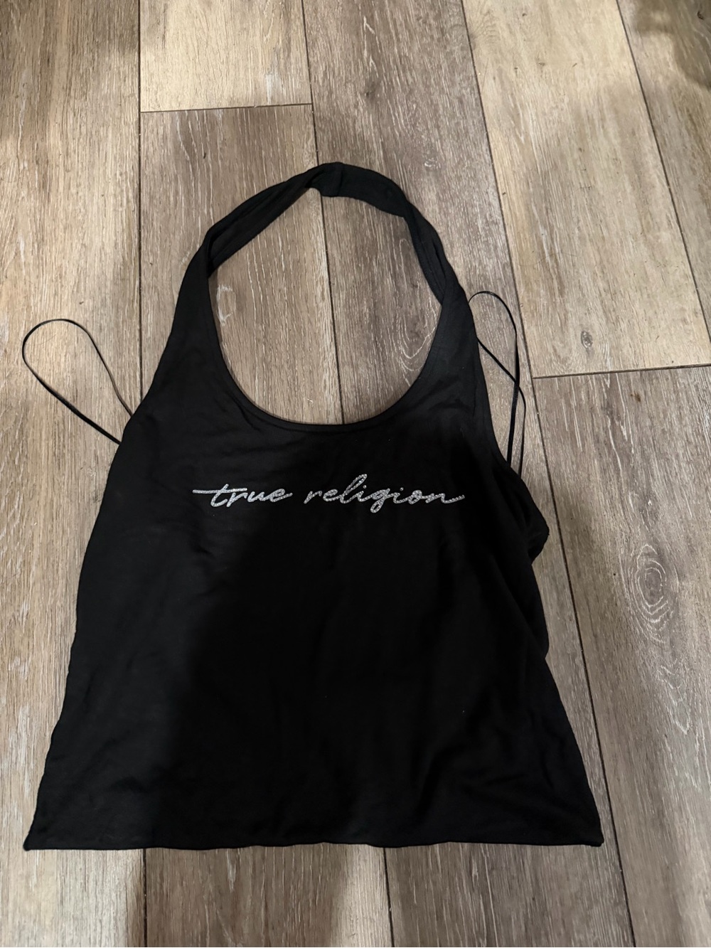 True Religion Black Script Halter Tank Top - Women's